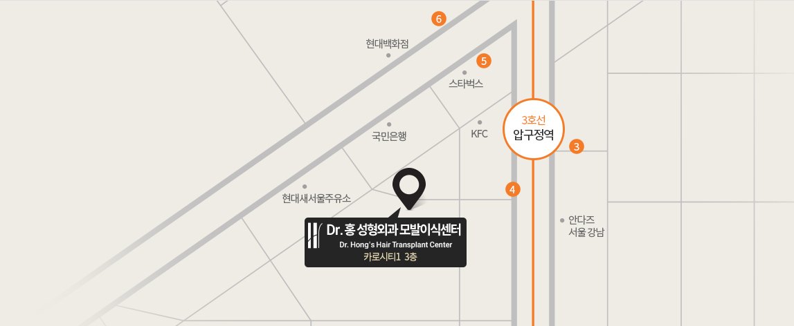 약도 — 3호선 압구정역 인근 Dr. 홍 성형외과 모발이식센터 카로시티1 3층